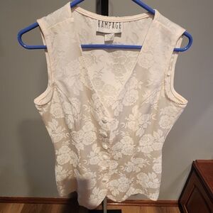 Rampage Cream Floral Lace Button-Front Sleeveless Top